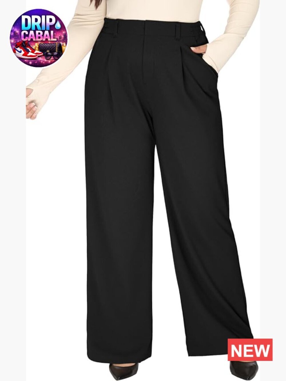 Plus Size Stretchy Work Pants Pull On Wide Leg Business Casual